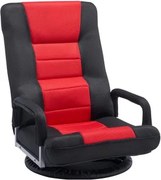 VEVOR Draaibare vloergamestoel met armleuningen (360° draaibaar) Vloerbank met 6 verstelbare standen, rugleuning en lendensteun, Video-relaxfauteuil voor tv kijken en lezen, Rood/Zwart