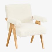 Lucca Fauteuil In Hout En Boucléstof Bouclé Wit - Sklum