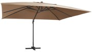 vidaXL Zweefparasol met LED-verlichting en paal 400x300 cm taupe