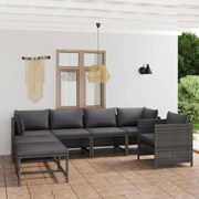 vidaXL 7-delige Loungeset met kussens poly rattan grijs