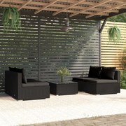 vidaXL 5-delige Loungeset met kussens poly rattan zwart