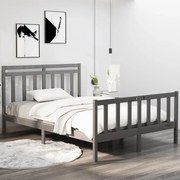 vidaXL Bedframe massief hout grijs 135x190 cm 4FT6 Double