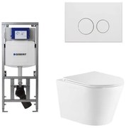 QeramiQ Dely Toiletset - 36.3x51.7cm - diepspoel - rimless - Geberit UP320 inbouwreservoir - softclose toiletzitting - mat witte bedieningsplaat - ronde knoppen - wit glans SW543431/0701131/SW706190