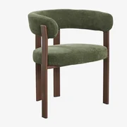 Eetkamerstoel Met Armleuningen In Chenille Stof Jolie Bruin – Donker Hout & Stof Chenille Groen – Salie - Sklum