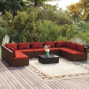 vidaXL 10-delige Loungeset met kussens poly rattan bruin