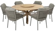 Jura Prado dining tuinset teak 160xH75 cm rond 7 delig olijf 4 Seasons Outdoor