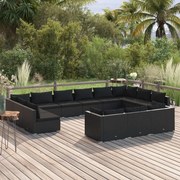 vidaXL 13-delige Loungeset met kussens poly rattan zwart