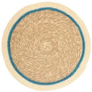 Placemat naturel, zeegras, blauwe rand,Ø38 cm