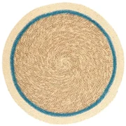 Placemat naturel, zeegras, blauwe rand,Ø38 cm