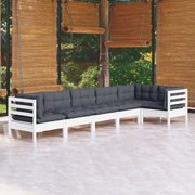 vidaXL 6-delige Loungeset met kussens grenenhout wit