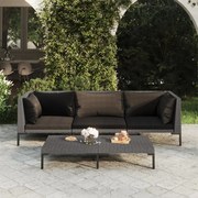 vidaXL 4-delige Loungeset met kussens poly rattan donkergrijs