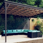 vidaXL 10-delige Loungeset met kussens poly rattan zwart