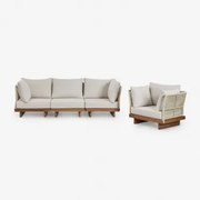 Woonkamerset Met Modulaire 3-zitsbank Met 2 Hoekfauteuils En Fauteuil Van Acaciahout Dailin Acacia Bruin - Sklum