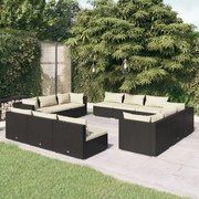 vidaXL 12-delige Loungeset met kussens poly rattan zwart