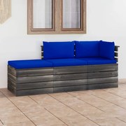 vidaXL 3-delige Loungeset met kussens pallet massief grenenhout