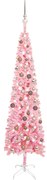 vidaXL Kerstboom met LED's en kerstballen smal 180 cm roze