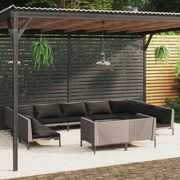 vidaXL 11-delige Loungeset met kussens poly rattan donkergrijs