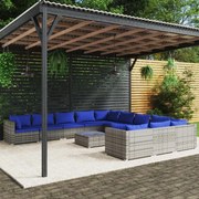 vidaXL 12-delige Loungeset met kussens poly rattan grijs