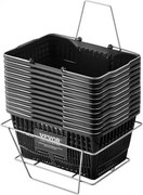 VEVOR Boodschappenmand, set van 12, 21L stevige kunststof boodschappenmand met metalen handvat en standaard, 42 x 30 x 21 cm, draagbare boodschappenmand voor winkels en supermarkten