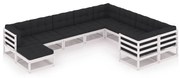 vidaXL 10-delige Loungeset met kussens massief grenenhout wit