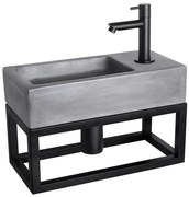 Differnz Ravo fonteinset - 38.5x18.5x25cm - Rechthoek - 1 kraangat - Recht matte zwarte kraan - met zwart frame - beton donkergrijs 38.402.05