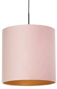 Stoffen Eettafel / Eetkamer Hanglamp met velours kap roze met goud 40 cm - Combi Landelijk / Rustiek E27 cilinder / rond rond Binnenverlichting Lamp