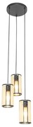 Oosterse hanglamp zwart met rotan 3-lichts rond - Akira Retro E27 Binnenverlichting Lamp