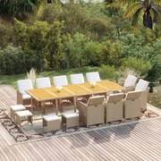 vidaXL 15-delige Tuinset met kussens poly rattan beige