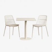 Mizzi 70x70 Cm Vierkante Tafelset En 2 Maeba Tuinstoelen Tapioca Beige - Sklum