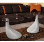 vidaXL Salontafel met rond glazen tafelblad hoogglans wit 2 st