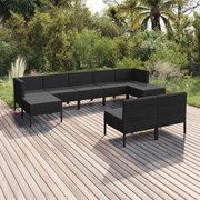 vidaXL 9-delige Loungeset met kussens poly rattan zwart