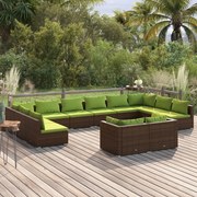 vidaXL 12-delige Loungeset met kussens poly rattan bruin