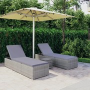 vidaXL 3-delige Ligbeddenset met theetafel poly rattan grijs