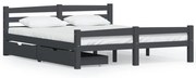 vidaXL Bedframe met 2 lades massief grenenhout donkergrijs 160x200 cm