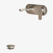 Alameda Messing Inbouw Wastafelkraanset En Orveta Click-clack Wastafelafvoerventiel Geborsteld Grijs & Klep Met Overloop - Sklum