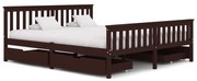 vidaXL Bedframe met 4 lades massief grenenhout donkerbruin 180x200 cm