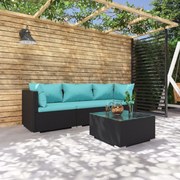 vidaXL 4-delige Loungeset met kussens poly rattan zwart