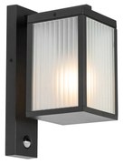 Buiten wandlantaarn zwart met ribbel glas en bewegingssensor - Charlois Modern E27 IP44 Buitenverlichting