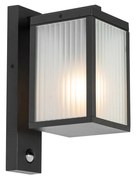 Buiten wandlantaarn zwart met ribbel glas en bewegingssensor - Charlois