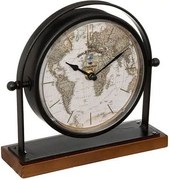 Atmosphera Tafelklok Earth Map – Staand – H21 x B7 x D21 cm – diameter 16 cm – Zwart – Glas/Metaal/MDF