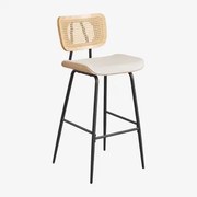 Hoge Kruk In Hout, Rotan En Raysa-kunstleer Natuurlijk Hout & ↑75 Cm & Kunstleren Gebroken Wit - Sklum