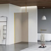 Fortifura Galeria inloopdouche - 50x200cm - rookglas - plafondarm - Geborsteld Messing PVD (Goud) SW797936/SW797910/SW804543