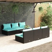 vidaXL 7-delige Loungeset met kussens poly rattan zwart