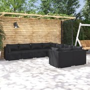 vidaXL 8-delige Loungeset met kussens poly rattan zwart