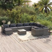 vidaXL 11-delige Loungeset met kussens poly rattan grijs