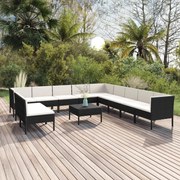 vidaXL 12-delige Loungeset met kussens poly rattan zwart