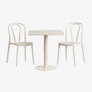Set Van Vierkante Tafel 70x70 Cm En 2 Tuinstoelen Mizzi Tapioca Beige - Sklum