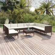 vidaXL 11-delige Loungeset met kussens poly rattan bruin