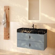 Muebles Murcia badmeubel ribbelfront 100cm baby blauw met Portoro Gold wastafel met kraangat