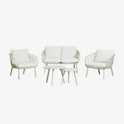 Tuinset Met Een 2-zitsbank, 2 Fauteuils En 2 Salontafels In Ijzer En Aradina Polypropyleen. Beige – Linnen - Sklum